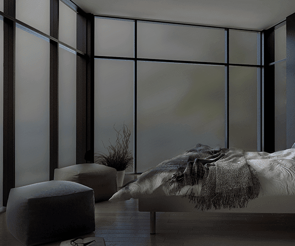 Smart film enhances privacy and aesthetics in a modern office.